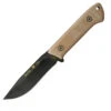 Buck Knives Buck 104 Compadre Camp Knife, 4.5" 5160 Spring Steel Black Coated Blade, Natural Canvas Micarta Handle, Black Leather Sheath -Buck Knives BU104BRS1 17566.1620856086