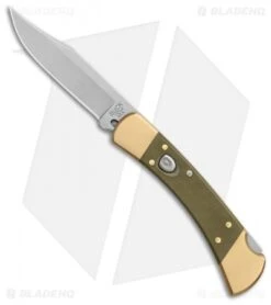 Buck Knives Buck 110 Automatic Knife OD Green Canvas Micarta/Brushed Brass (3.75" SW)