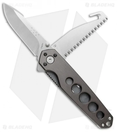 Buck Knives Buck Alpha Crosslock Folding Knife W/ Saw & Gut Hook Gun Metal Gray (3" Satin) 3 Buck Knives Buck Alpha Crosslock Folding Knife W/ Saw & Gut Hook Gun Metal Gray (3" Satin)