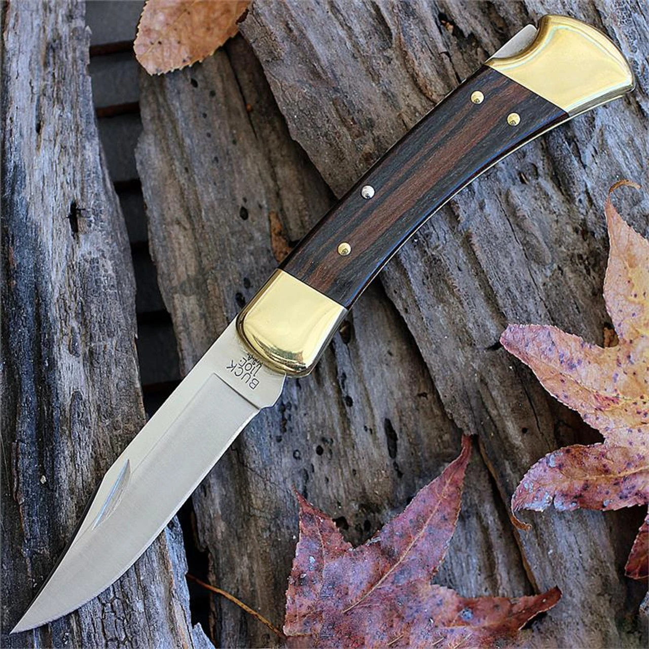 Buck Knives Buck 110BRS Folding Hunter, 3.75" 420HC Plain Blade, Woodgrain Handle, Leather Sheath 3 Buck Knives Buck 110BRS Folding Hunter, 3.75" 420HC Plain Blade, Woodgrain Handle, Leather Sheath